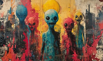 Abstract image of a group of alien creatures.