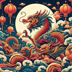 2024 Chinese New Year, Chinese New Year Background, year of the Dragon, vector illustration