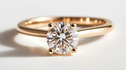 Beautiful gold engagement ring with a diamond,  isolated in white background 