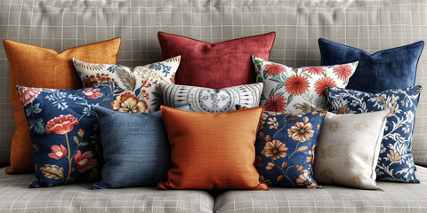 Collection Set of Cushions, Pillows, Colorful, Blank, Cushions on Sofas