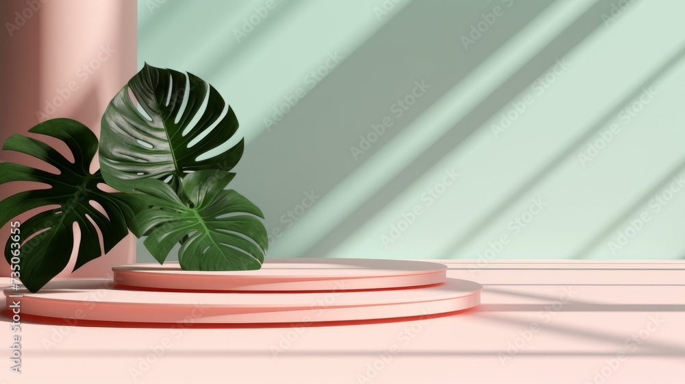 Poster a beautiful podium with light and shadow. in pastel colors. a platform for demonstrating products, c