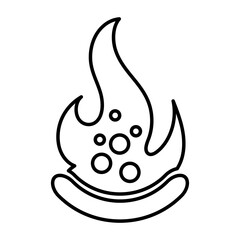 Hot pizza logo with fire. Pizza icon for cafe and restaurant. Vector illustration isolated on white background.