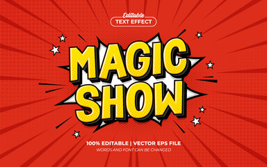 Magic Show 3d Cartoon Comic Pop Art Editable Text Effect Template Style Vector