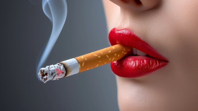 Close up portrait of a woman smoking a cigarette with dramatic lighting and intense expression