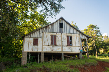 Old abandoned wooden house in the countryside of Sao Francisco de Paula, Serra Gaucha (South of Brazil)