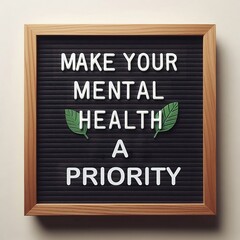 Make your mental health a priority text typo motivational quote on the letter board. Inspiration psychological text created with generative ai