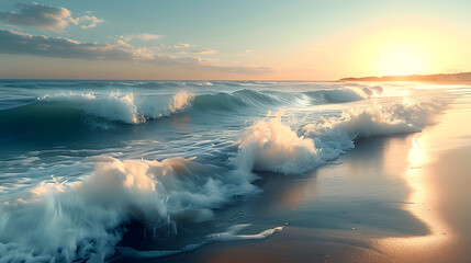 The rhythmic lapping of gentle waves on a secluded beach, creating a calming and serene seascape.