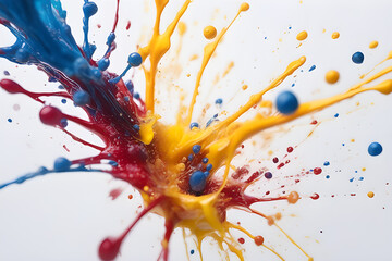 blots, drops of paint in bright colors on a light background, made with brushes for painting walls, large copy space, desktop wallpaper. Colorful wall. Playground AI platform