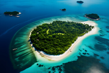 Fototapeta na wymiar Aerial View of Pristine FZ Tropical Islands amidst Azure Ocean Waters: Untouched Tropical Serenity