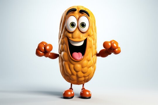3D organic peanut funny cartoon character with eyes on neutral background Generative AI Illustration