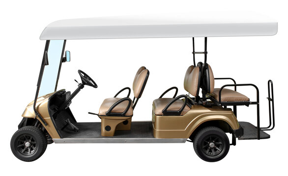 Side view golden golf cart