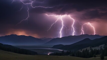 lightning in the mountains _A cosmic dance of forces, where the lightning and the mountains are partners. The lightning is bright 