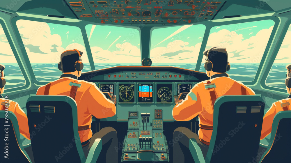 Poster the captain addresses the crew over the intercom emphasizing the importance of safety and caution du