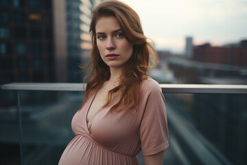Obraz premium Generative ai image of charming lovely woman mommy pregnant girl in big city megapolis