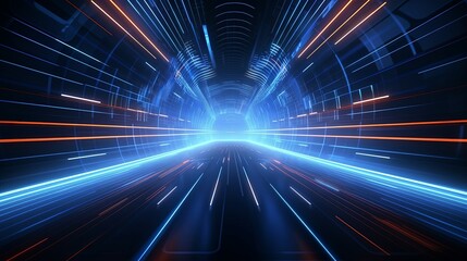 Futuristic abstract background. Motion graphic for abstract data center, server, internet, speed. Futuristic HUD tunnel. Display screens for tech titles and background, news headline. render