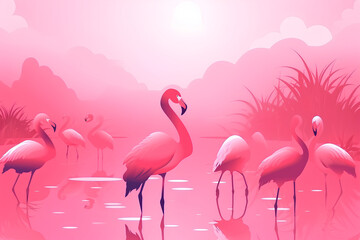 pink flamingos in the lake made by midjourney