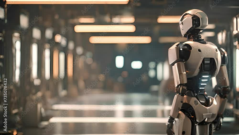 Poster artificial intelligence robot back view, concept of globe network internet. smart, technology lab ro