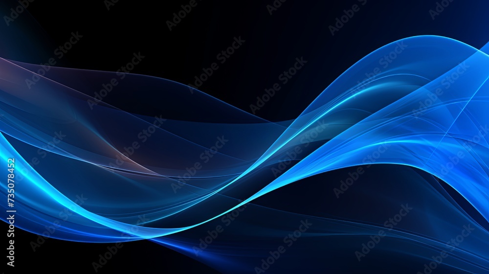 Poster abstract blue on black background texture. dynamic curves ands blurs pattern. detailed fractal graph