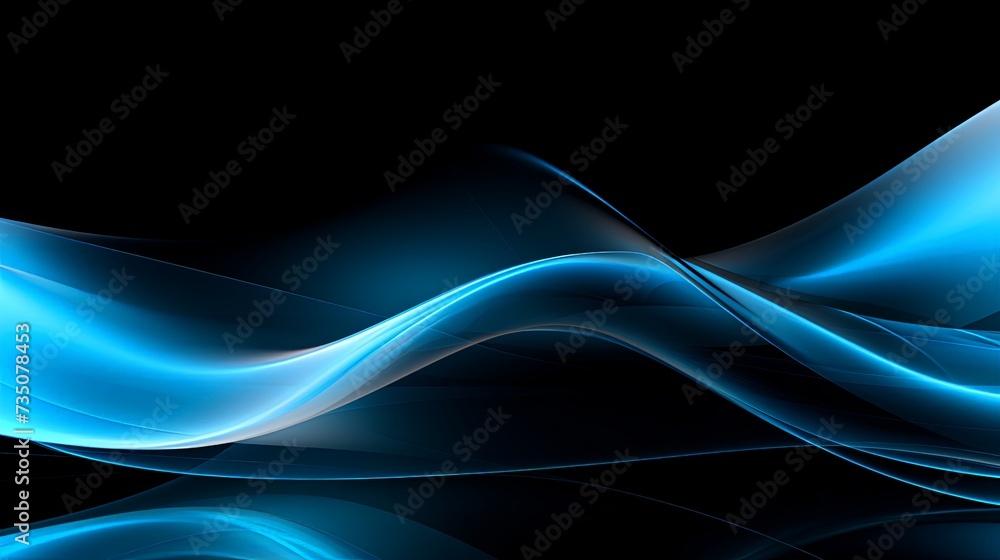 Poster abstract blue on black background texture. dynamic curves ands blurs pattern. detailed fractal graph