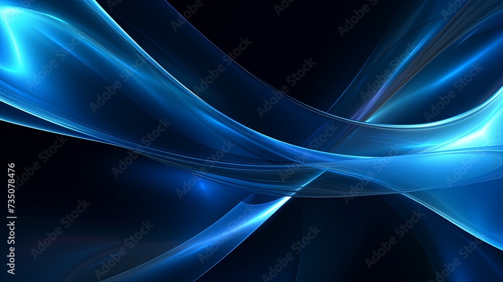 Poster abstract blue on black background texture. dynamic curves ands blurs pattern. detailed fractal graph