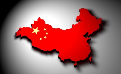 Fototapeta premium China map in national flag colors. 3D illustration.