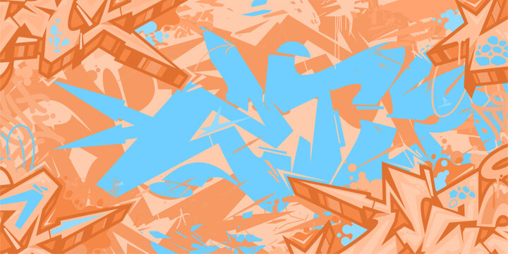 Trendy Light Blue and Peach Fuzz Abstract Urban Style Hiphop Graffiti Street Art Vector Background