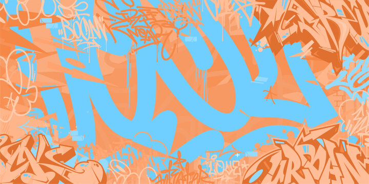 Light Blue and Peach Fuzz Abstract Urban Style Hiphop Graffiti Street Art Vector Background Template