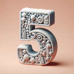 Winter style number five text design. 3D minimalist clay number text design.