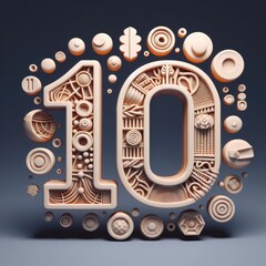 Social media style number ten text design. 3D minimalist clay number text design.
