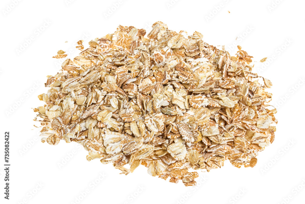 Wall mural heap of dry rolled oats isolated on white background