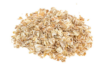 Heap of dry rolled oats isolated on white background