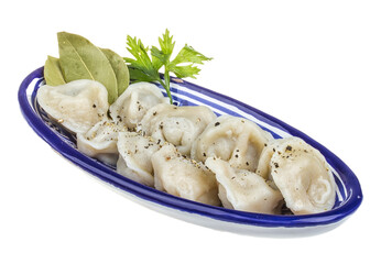 Bowl with traditional russian dish - pelmeni
