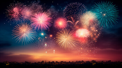 Fototapeta na wymiar a fireworks display in the sky over a lake