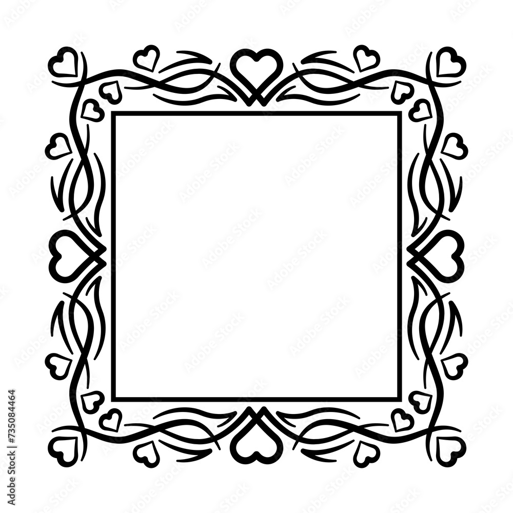 Poster abstract square frame with hearts. ornamental decorative border design. copy space for your text or 