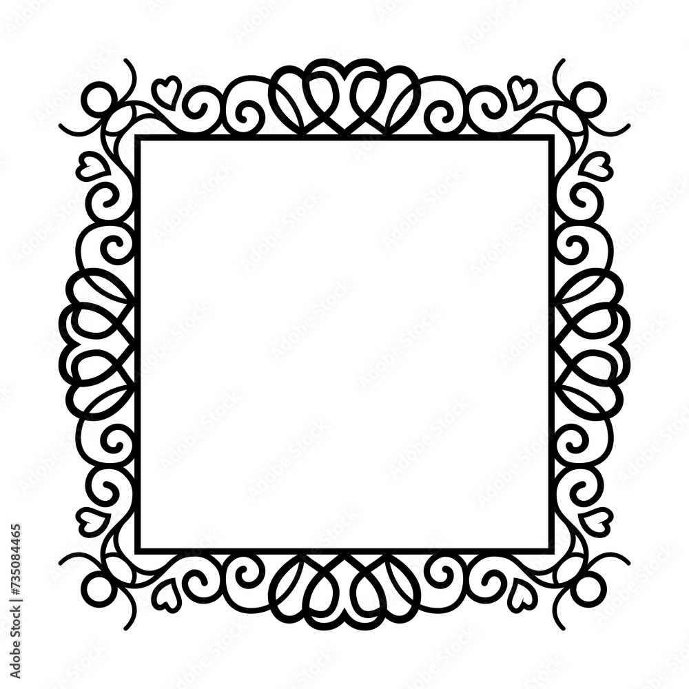 Poster abstract square frame with hearts. ornamental decorative border design. copy space for your text or 