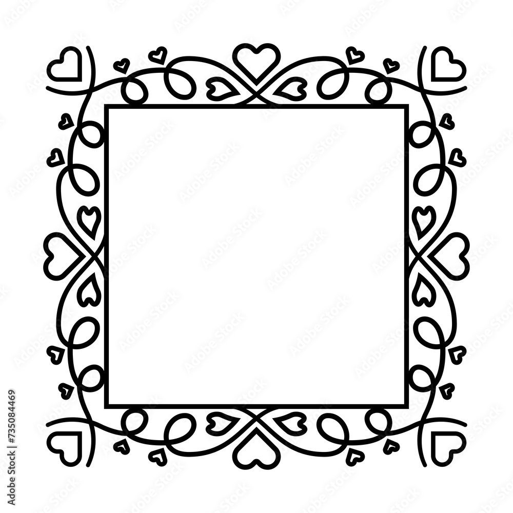 Poster abstract square frame with hearts. ornamental decorative border design. copy space for your text or 