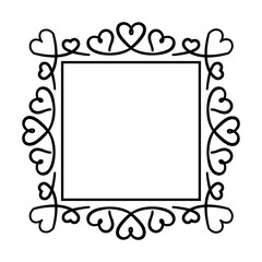 Abstract square frame with hearts. Ornamental decorative border design. Copy space for your text or image. PNG with transparent background.