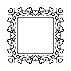 Abstract square frame with hearts. Ornamental decorative border design. Copy space for your text or image. PNG with transparent background.