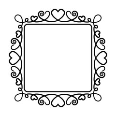 Abstract square frame with hearts. Ornamental decorative border design. Copy space for your text or image. PNG with transparent background.