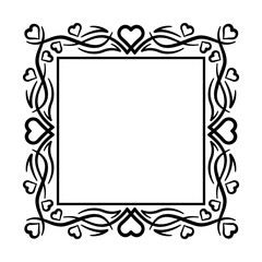 Abstract square frame with hearts. Ornamental decorative border design. Copy space for your text or image. PNG with transparent background.