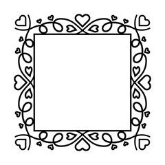 Abstract square frame with hearts. Ornamental decorative border design. Copy space for your text or image. PNG with transparent background.