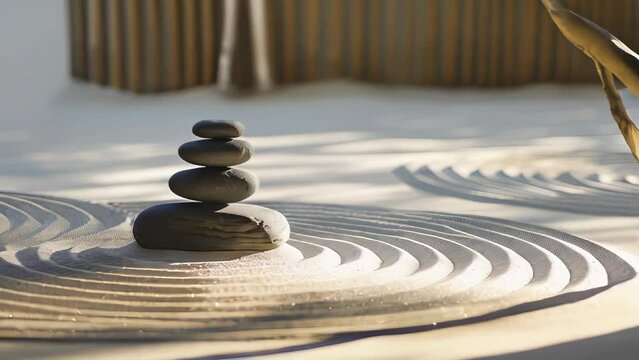 zen stones on sand in a zen garden, zen concept