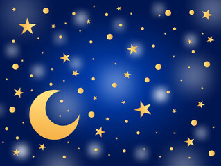 dark blue background with moon and stars 