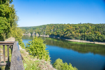 Fototapeta premium Beautiful landscape of the Vltava River and the forest near Zvikov Castle, Czech