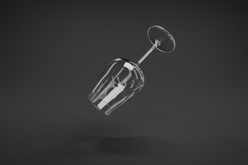 wine glass falling on clean surface isolated on infinite background; 3D rednering
