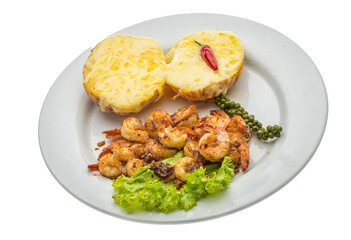 Garlic shrimps with potato