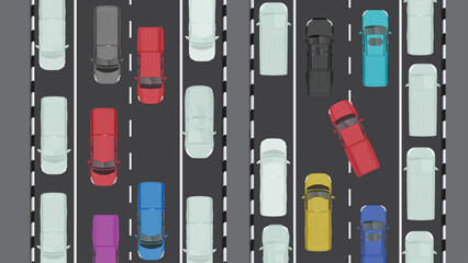 illustration top view flat color of car vehicle with parking spot near road