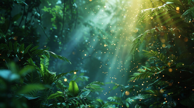Soft and delicate droplets dancing ast the vibrant flora and fauna of the rainforest like a mystical veil of moisture.