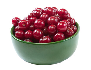Bowl with ripe cherries. Isolated on a white background.