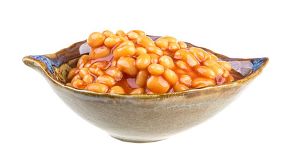 Marinated haricot beans in tomato sauce with shallots on a plate